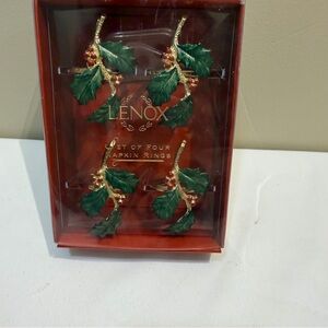 Lenox Festive Holly Napkin Rings with Green and Red Accents